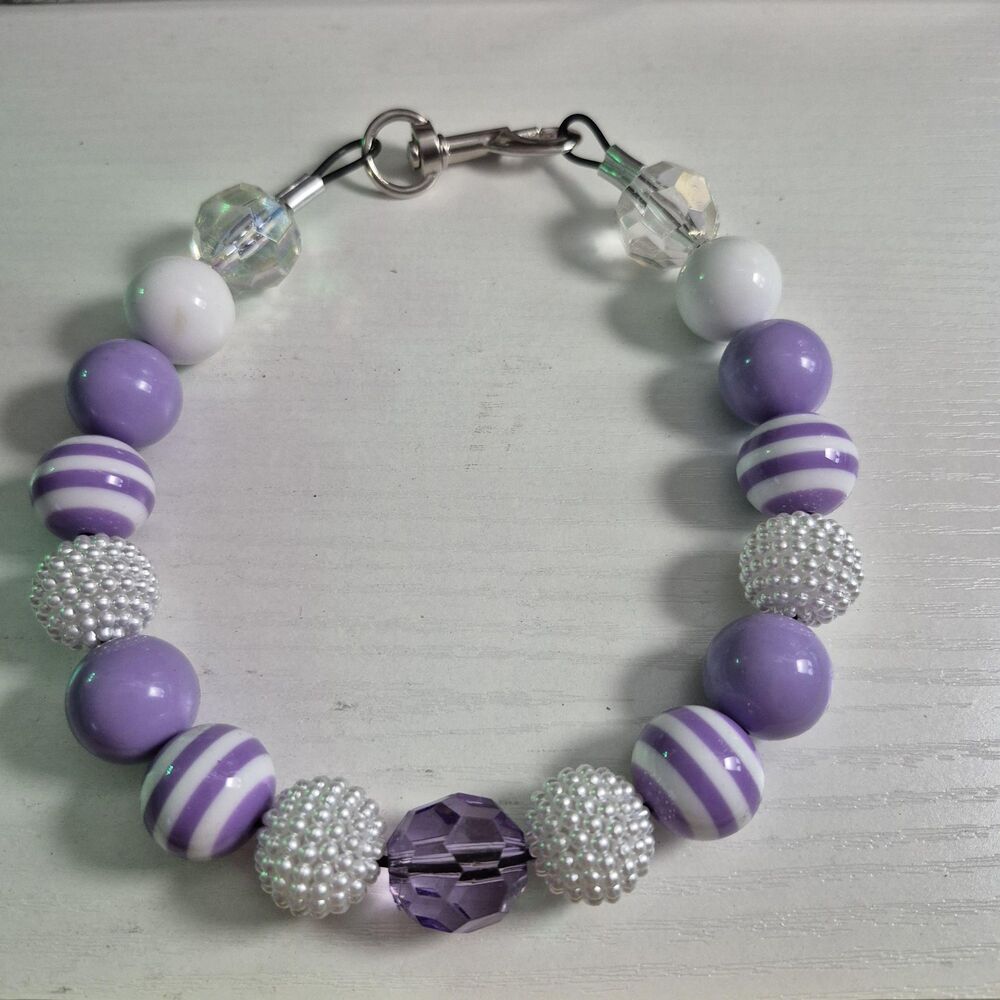 Handmade Purple Beaded Dog Puppy Collar Necklace Jewelry Durable Acrylic 16.5"